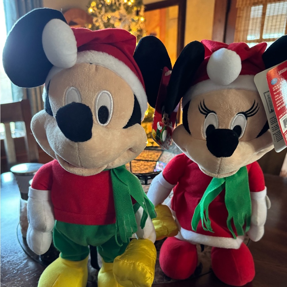 Mickey and Minnie Mouse stuffed elves. New with tags